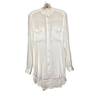 CCH Collection Women White Lightweight Gauzy Tunic Top Button Front Oversized XS